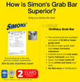 Simon's Stainless Steel 304 Heavy Duty Grab Bar for Bathroom 24 Inch thumbnail
