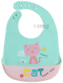 Polka Tots Waterproof Silicone Feeding Bibs with Adjustable Snap Buttons Cat Print Green thumbnail