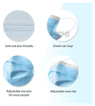 Mowell Blue Disposable 3 Layer with Nose Clip Elastic Earloop Face Mask Blue thumbnail