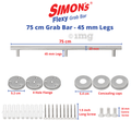 Simon's Flexy 304 Stainless Steel Grab bar for Bathroom and Toilet Safety with 3 Legs of 4.5 cm 75cm thumbnail