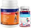 Gritzo Combo Pack of Supermilk 8-12 Yrs Double Chocolate Flavour (1kg) and Super Gummies Multivitamins for Kids Natural Strawberry Flavour (30) thumbnail