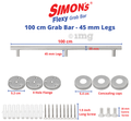Simon's Flexy 304 Stainless Steel Grab bar for Bathroom and Toilet Safety with 3 Legs of 4.5 cm 100cm thumbnail