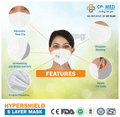CP-Med N95 FFP2 Hypashield 6 Layers Anti-Bacterial Mask with Earloop Universal White thumbnail