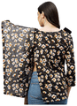 Haxor Women's Printed Floral Open Back 3/4 Length Sleeve Adaptive Top Navy XL thumbnail