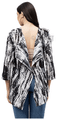 Haxor Women's Printed Tie DieOpen Back 3/4 Length Sleeve Adaptive Top Black & White XXL thumbnail