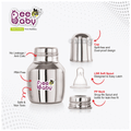 BeeBaby 2 in 1 Ultimate Stainless Steel Infant Baby Feeding Bottle with Anti Colic Nipple & Silicone Sippy Spout 4 Months + thumbnail