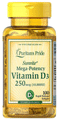 Puritan's Pride Sunvite Mega-Potency Vitamin D3 250mcg Rapid Release Softgel thumbnail