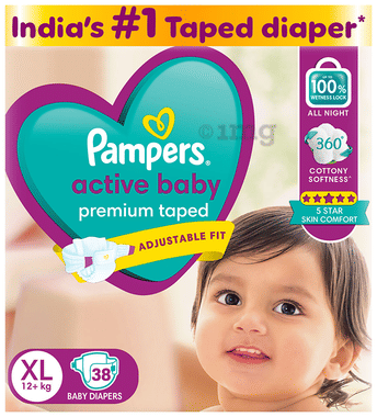 Pampers Active Baby Premium Adjustable Fit Diaper Taped XL