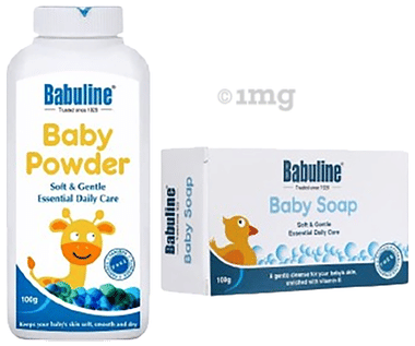 Babuline Baby Powder 100gm (Pack of 2) & Baby Soap 100gm (Pack of 2) Each Travel Kit | Suitable & Safe for newborn babies | Vitamin E | Paraben & Sulphate Free | Dermatologically tested