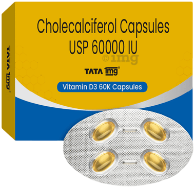 Vitamin D3 60K | Cholecalciferol Supplement for Bone Health, Immunity & Muscle Strength | by Tata 1mg 8 Soft Gelatin Capsule