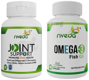 Nveda Combo Pack of Omega 3 Fish Oil (60 Capsule) & Joint Support (60 Tablet)
