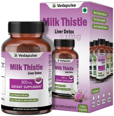 Vedapulse Milk Thistle Liver Detox 900mg Veg Capsule | Herbal Liver Health & Toxin Cleanser