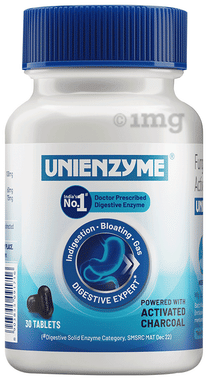 Unienzyme Tablet with Activated Charcoal | For Indigestion, Bloating & Gas | Stomach Care & Liver Care