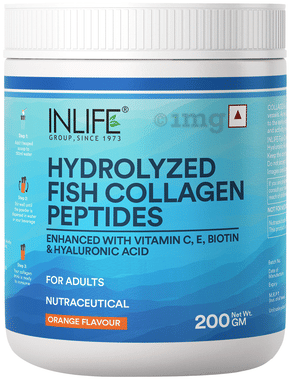 Inlife Hydrolyzed Marine Collagen Tripeptides Supplement Powder | Vitamin C, E, Biotin & Hyaluronic Acid | For Skin, Hair & Nails Orange