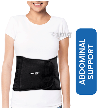 Tata 1mg Abdominal Belt Black, Abdominal Support for post Delivery, Slimming Waist, and Lower Back Pain Medium