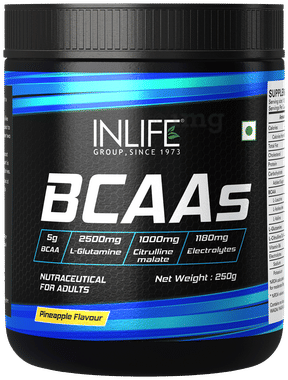 Inlife BCAAs Powder Supplement with Glutamine, Citrulline DL Malate | for Men & Women Pineapple