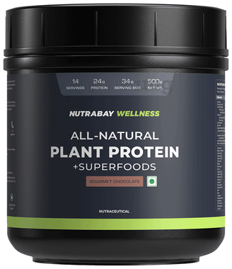 Nutrabay Wellness All-Natural Plant Protein + Superfoods | For Muscles & Digestion | Flavour Gourmet Chocolate