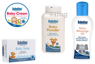 Babuline Complete Baby Care Kit 4 Products Massage Oil 50ml, Soap 50gm, Baby Cream 50gm, Powder 50gm for New Born Babies