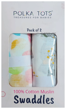 Polka Tots Muslin Cotton Swaddles Baby Elephant & Multicolor Dots White