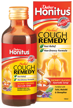 Dabur Honitus Honey-Based Ayurvedic Cough Syrup | Fast Relief from Cough, Cold & Sore Throat | Non-Drowsy