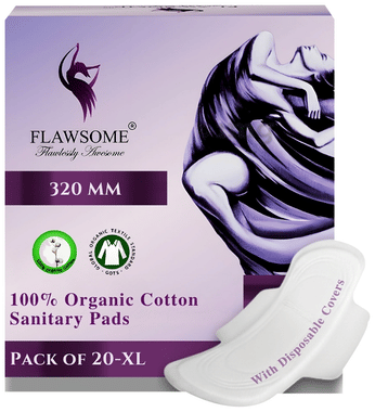 Flawsome 100% Organic Cotton Sanitary Pads | Gentle Touch, Toxin-Free | Leak Proof, Day & Night Use XL