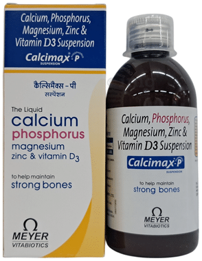 Calcimax P Suspension with Calcium, Magnesium Zinc & Vitamin D3 | For Strong Bones | Advanced Vitamin & Mineral Formula