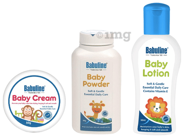 Babuline Complete Baby Care Kit Baby Powder 50gm, Lotion 50gm, Baby Cream 50gm for New Born Babies Bath & Skin Essentials Combo