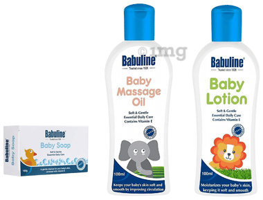 Babuline Baby Lotion 100ml Massage Oil 100ml & Soap 100gm for New Born Babies Healthcare Gift Pack Complete Bath & Skin Essentials Combo Gifting Set