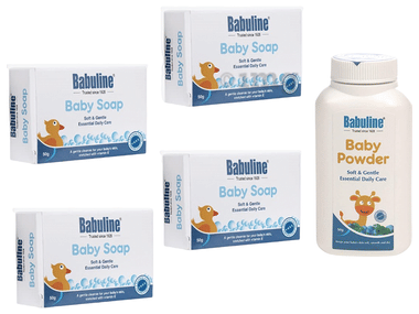 Babuline Baby Soap 50gm Baby Powder 50gm for New Born Babies Bath & Skin Essentials Combo Value Pack for Babies