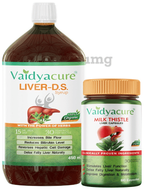 Vaidyacure Fatty Liver Detox Kit (Combo Pack of Liver 60 Capsule & Liver-D.S. 450ml Syrup)
