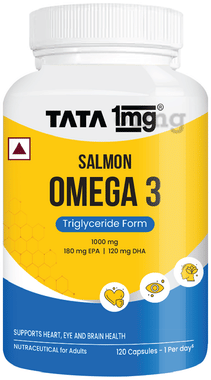 Salmon Omega 3 Fish Oil  1000mg Capsule | High absorption | Helps manage cholesterol | by Tata 1mg