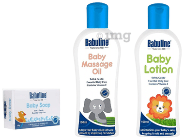 Babuline Baby Lotion 100ml Massage Oil 100ml & Soap 50gm for New Born Babies Healthcare Gift Pack Complete Bath & Skin Essentials Combo Gifting Set