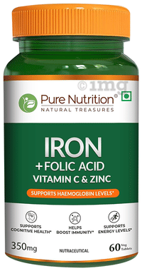 Pure Nutrition Iron with Folic Acid, Vitamin C & Zinc | For Haemoglobin Production Tablet
