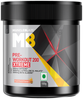 MuscleBlaze Pre-Workout 200 Xtreme | For Energy, Endurance & Muscle Pump Powder Fruit Punch