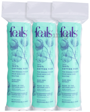 Feals Cotton Pads For Face Cleansing & Makeup Remover (80 Each) Aloe Vera