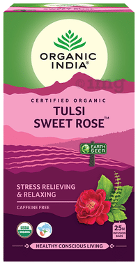 Organic India Tea for Immunity, Antioxidant Support & Stress Relief | Flavour Tulsi Sweet Rose Green Tea
