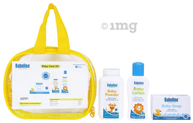 Babuline Baby Care Kit | Baby Powder, Baby Lotion & Baby Soap | Newborn Baby Skin Care Kit | Baby First Gift Combo Set Bag