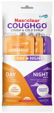 NASOclear Coughgo Cough & Cold Syrup for Day & Night (10ml Each) Strawberry Sugar Free