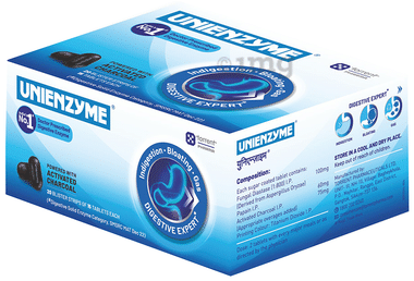 Unienzyme Tablet with Activated Charcoal | For Indigestion, Bloating & Gas | Stomach Care & Liver Care