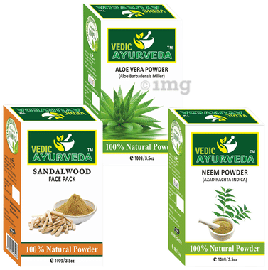 Vedic Ayurveda Combo Pack of Sandalwood Face Pack Powder, Aloe Vera Powder & Neem Powder (100gm Each)