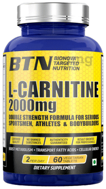 BTN L-Carnitine 2000mg Vegetarian Double Strength Formula for Sportsmen, Bodybuilders and Athletes Tablet