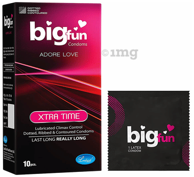 Bigfun Dotted, Ribbed & Contoured Condom Xtra Time Bigfun Dotted, Ribbed & Contoured Condom Xtra Time