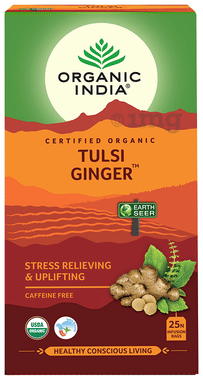 Organic India Tulsi Ginger Green Tea for Stress Relief & Mood Upliftment | Caffeine Free