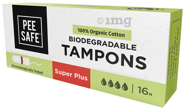 Pee Safe 100% Organic Cotton Biodegradable Tampons Super Plus