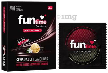 Funtime Dotted, Ribbed & Contoured Condom Vanilla Sensus