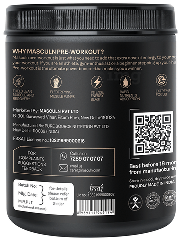 Masculn Pre Workout Powder Green Apple Assault