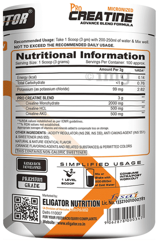 Eligator Pro Micronized Creatine Powder Tangy Orange Buy jar of