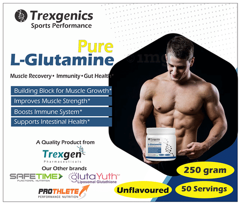 Trexgenics Sports Performance Pure L-Glutamine Powder Unflavoured: Buy jar  of 250.0 gm Powder at best price in India