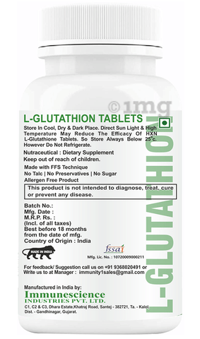 HXN L-Glutathione | With Biotin & Hyaluronic Acid for Skin Health | Sugar Free Tablet: Buy bottle of 90.0 tablets at best price in India