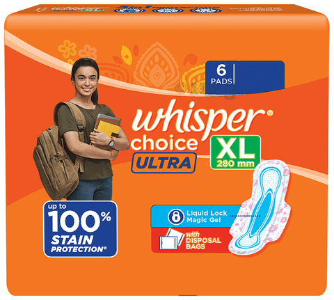 Whisper Choice Ultra Sanitary Pads XL: Buy packet of 6.0 pads at best price  in India